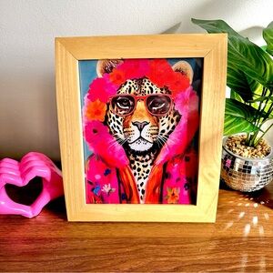 Flower Child Cheetah Pink Hoodie Canvas Print Wood Framed Wall Art Bohemian